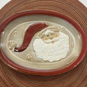 Pottery Glazed  Santa Claus Platter Farmhouse Country Cottage Core Christmas